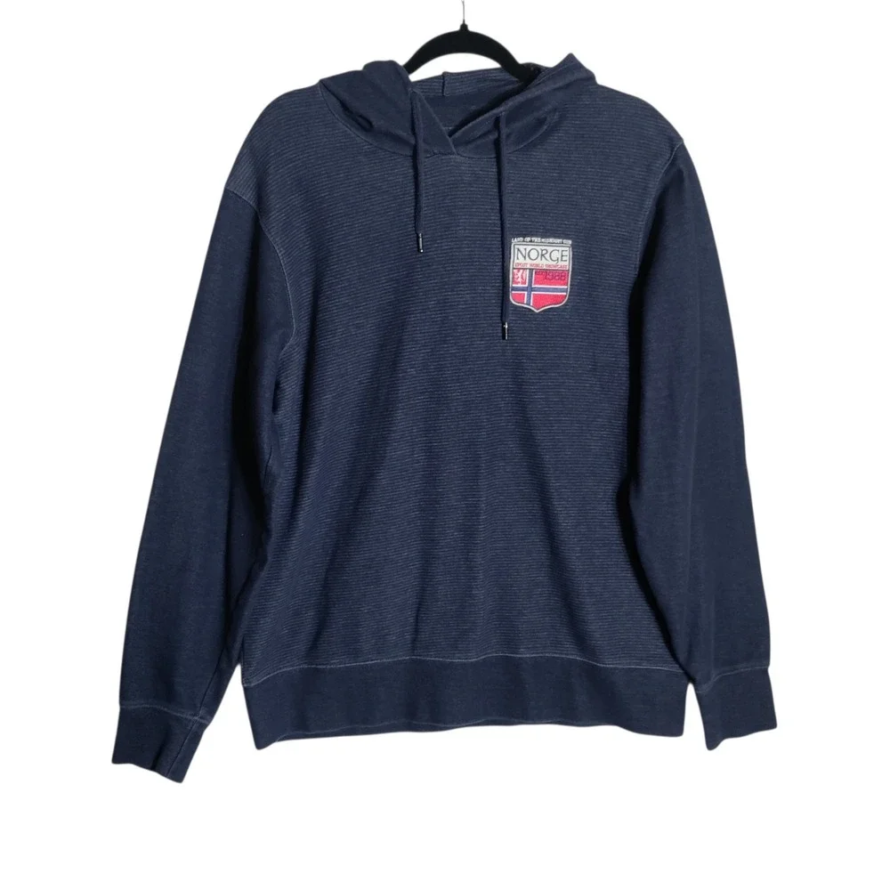 Disney Parks Epcot World Showcase Norge Norway Hoodie Navy Blue Mens Large